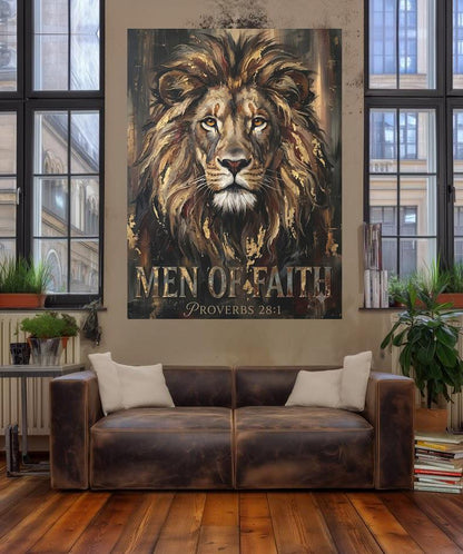 Lion of Faith Canvas Print | Proverbs 28:1 Wall Art Poster — Framed Print wall art