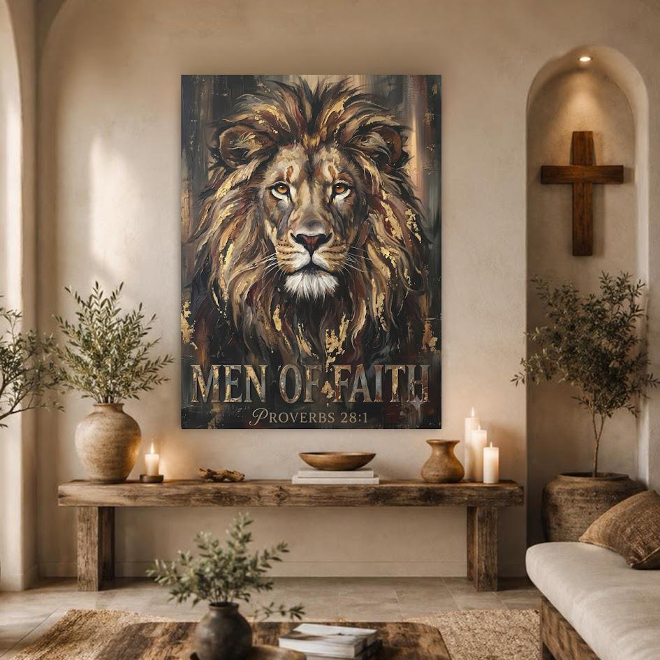 Lion of Faith Canvas Print | Proverbs 28:1 Wall Art Poster — Framed Print wall art