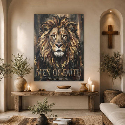 Lion of Faith Canvas Print | Proverbs 28:1 Wall Art Poster — Framed Print wall art