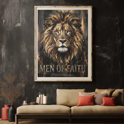 Lion of Faith Canvas Print | Proverbs 28:1 Wall Art Poster — Framed Print wall art