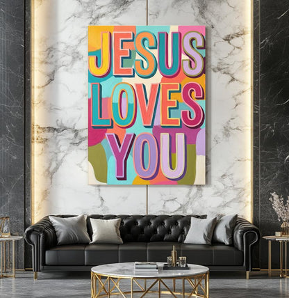 Jesus Loves You Wall Art, Colorful Christian Poster or Canvas Print — Framed Print wall art