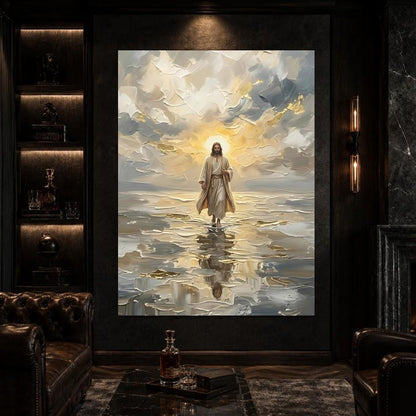 Jesus Walking on Water Wall Art, Christian Canvas Print for Prayer Room — Framed Print wall art