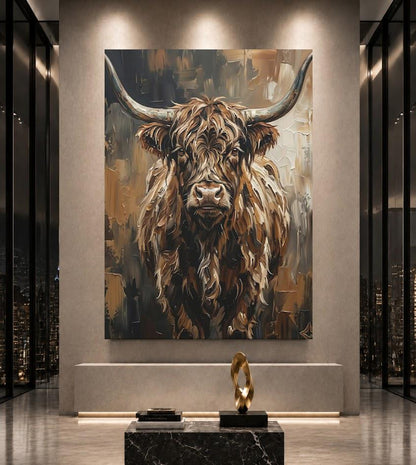 Highland Cow Wall Art, Rustic Farmhouse Canvas Print for Cabin Decor — Framed Print wall art
