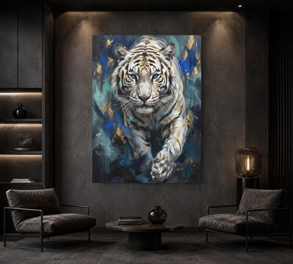 White Tiger Wall Art, Blue Eyes Wildlife Canvas Print for Living Room — Framed Print wall art