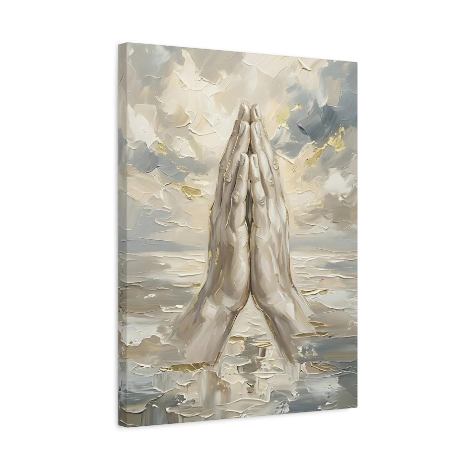 Praying Hands in Clouds Christian Wall Art | Original Heaven Painting | Modern Faith Canvas Print — Canvas wall art