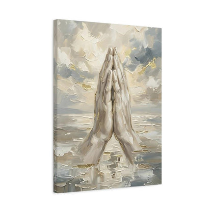Praying Hands in Clouds Christian Wall Art | Original Heaven Painting | Modern Faith Canvas Print — Canvas wall art
