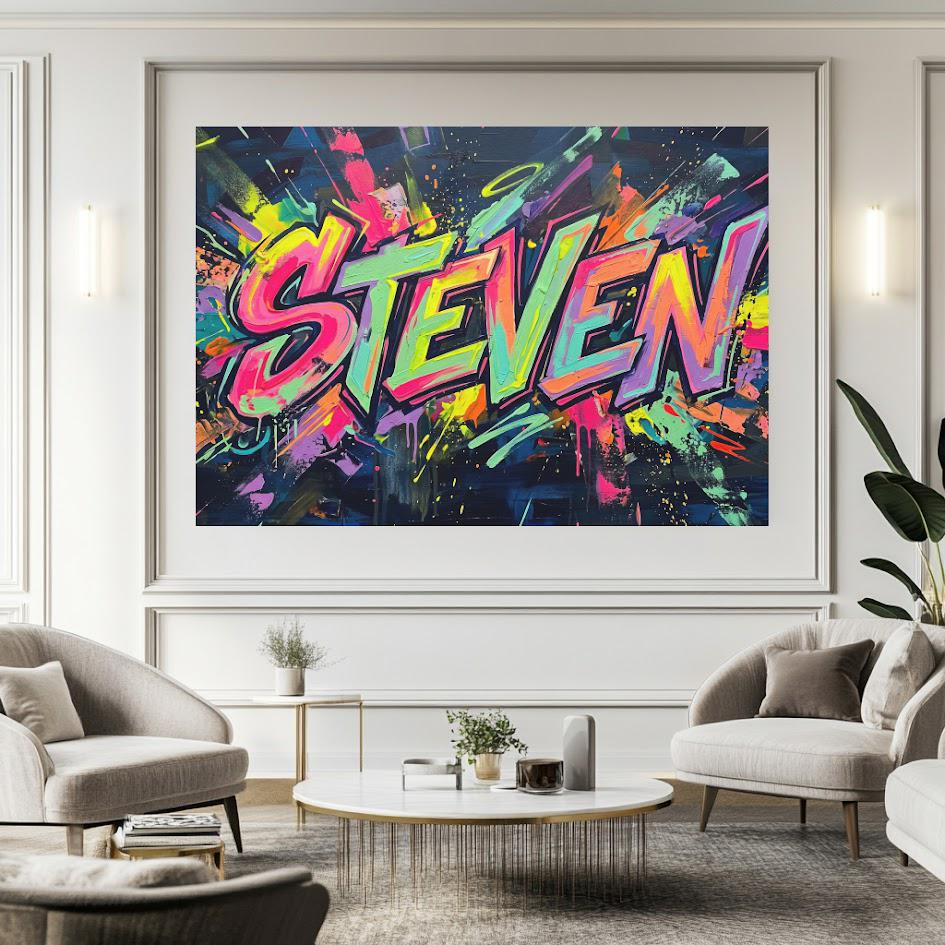 Personalized Graffiti Name Wall Art, Custom Street Art Canvas or Poster — Framed Print wall art