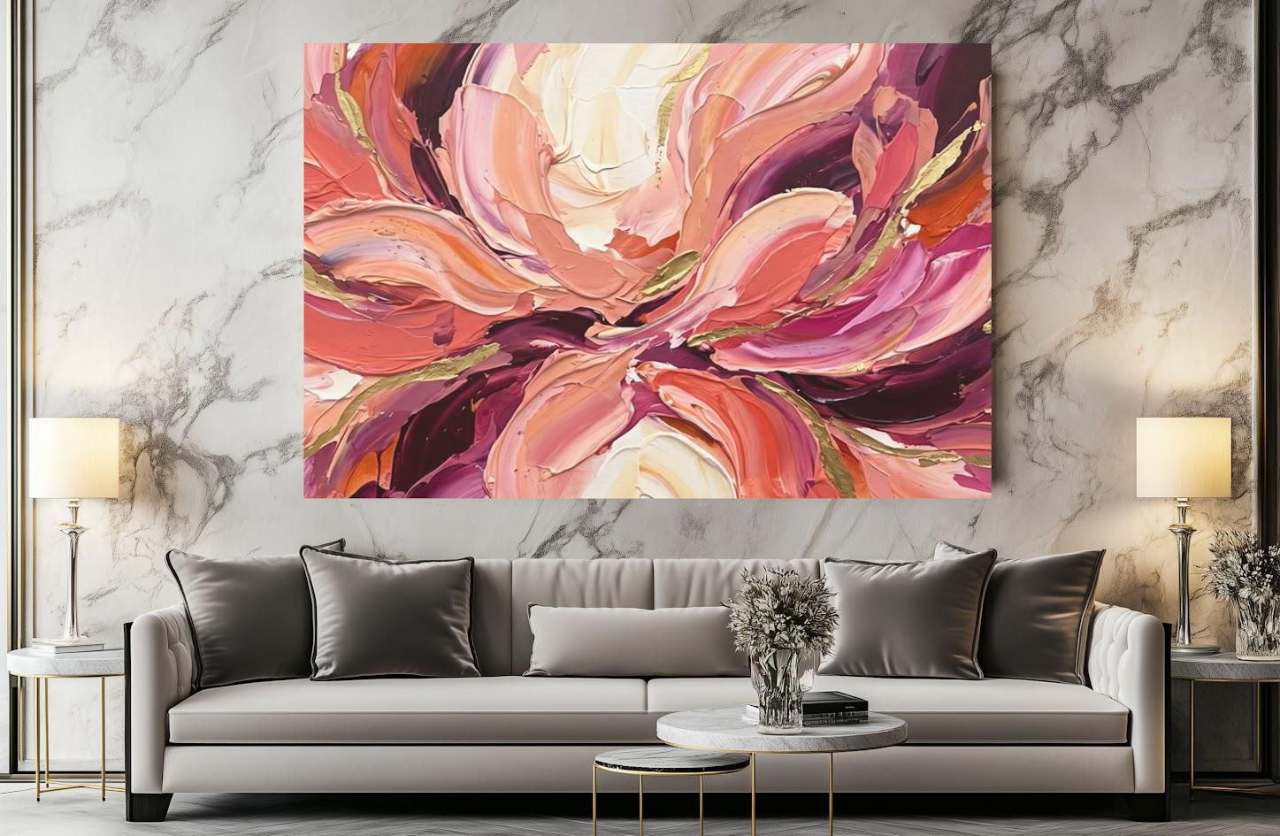Pink Floral Canvas Wall Art, Colorful Abstract Flower for Living Room — Poster wall art