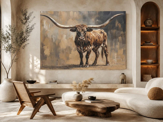 Longhorn Canvas Wall Art, Rustic Western Animal Print for Living Room — Poster wall art