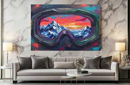 Ski Goggles Mountain Canvas Art, Colorful Snowboard Wall Print — Poster wall art