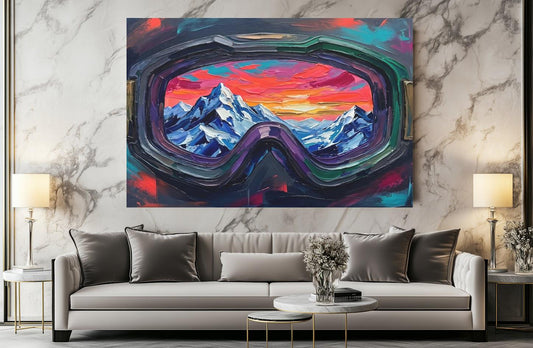 Ski Goggles Mountain Canvas Art, Colorful Snowboard Wall Print — Poster wall art