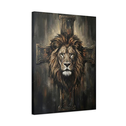 Christian Lion Wall Art, Lion and Cross Canvas Print for Prayer Room — Canvas wall art