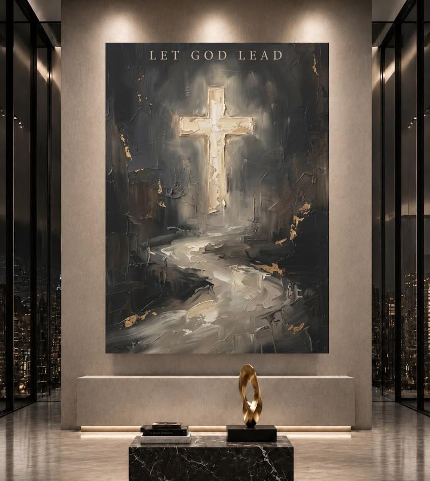 Let God Lead Wall Art, Dark Christian Cross Canvas Print — Poster wall art