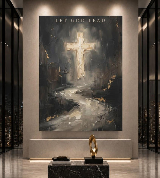 Let God Lead Wall Art, Dark Christian Cross Canvas Print — Poster wall art