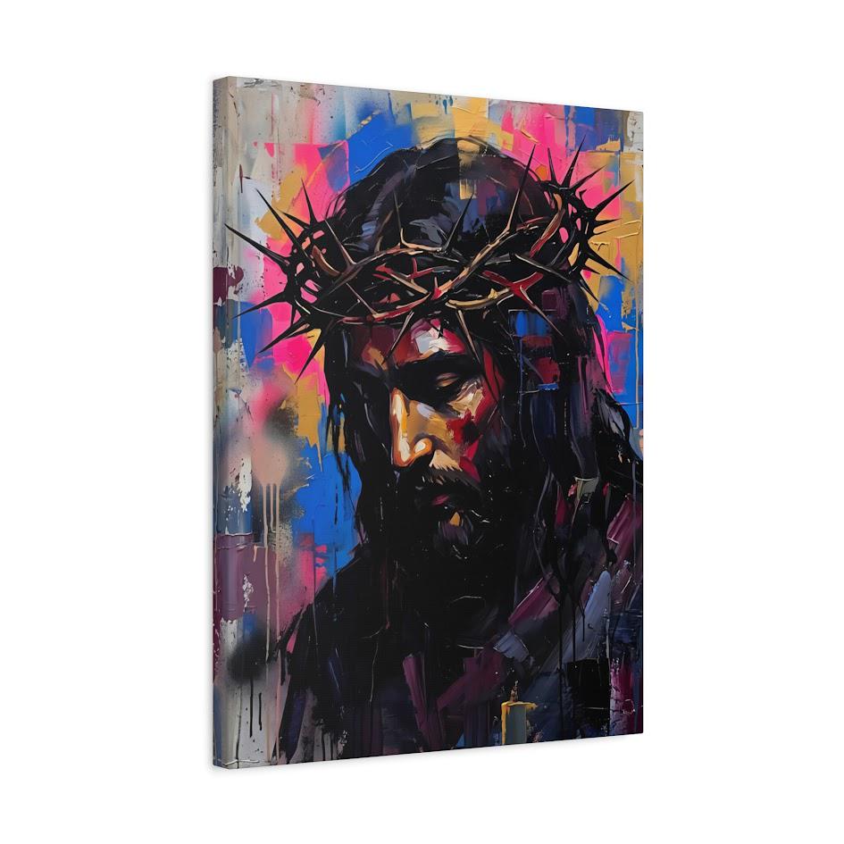 Jesus Crown of Thorns Wall Art, Colorful Christian Canvas Print — Canvas wall art