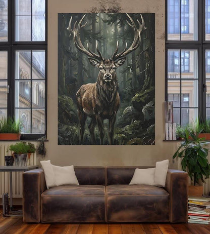 Stag Deer Wall Art, Moody Forest Wildlife Canvas Print — Framed Print wall art