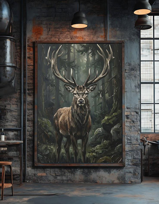 Stag Deer Wall Art, Moody Forest Wildlife Canvas Print — Poster wall art