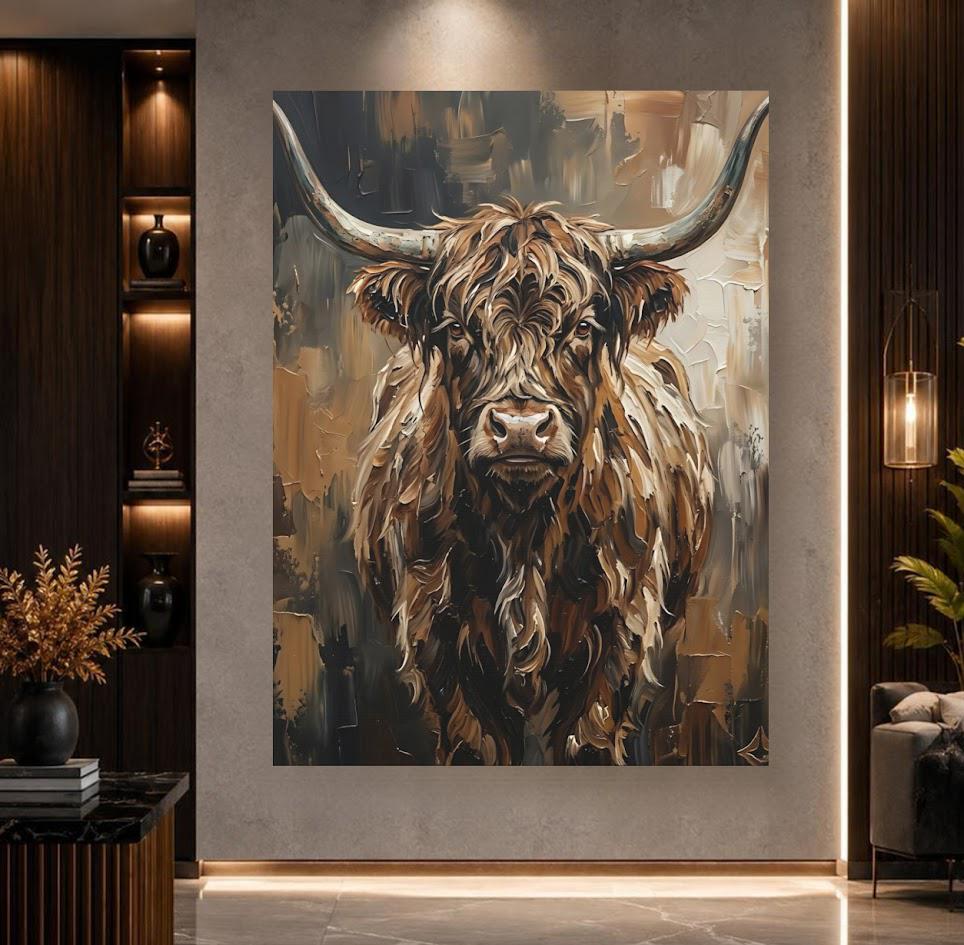 Highland Cow Wall Art, Rustic Farmhouse Canvas Print for Cabin Decor — Poster wall art