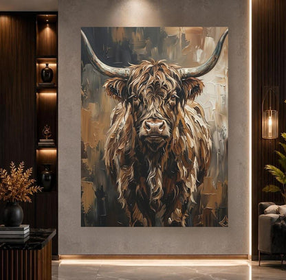 Highland Cow Wall Art, Rustic Farmhouse Canvas Print for Cabin Decor — Poster wall art