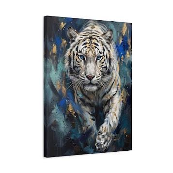 White Tiger Wall Art, Blue Eyes Wildlife Canvas Print for Living Room — Canvas wall art