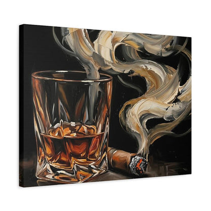 Bourbon and Cigar Canvas Wall Art, Dark Moody Abstract Whiskey Print for Luxury Home Bar or Cigar Lounge — Canvas wall art