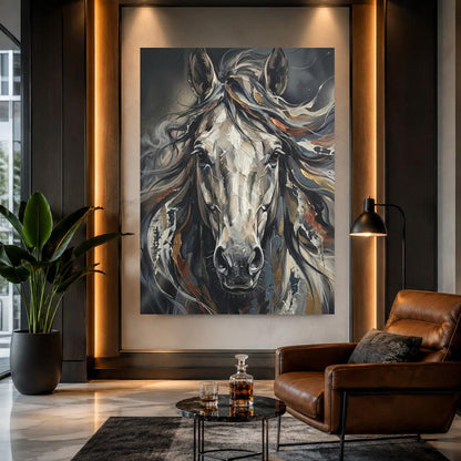 White Horse Wall Art | Equestrian Canvas Print | Rustic Ranch House Decor — Framed Print wall art