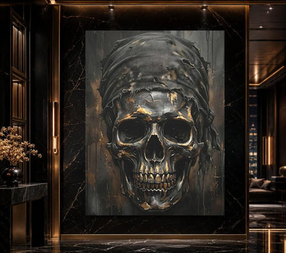 Bandit Skull Canvas Wall Art. Dark Moody Metallic Memento Mori Print for Luxury Man Cave or Bachelor Pad — Framed Print wall