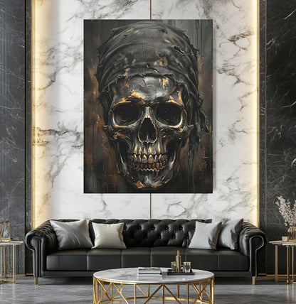 Bandit Skull Canvas Wall Art. Dark Moody Metallic Memento Mori Print for Luxury Man Cave or Bachelor Pad — Framed Print wall