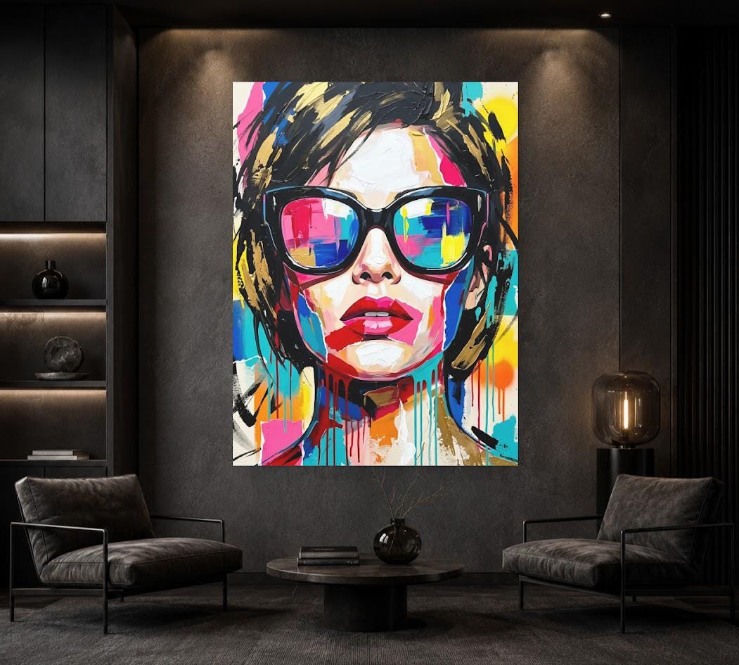 Fashion Wall Art, Colorful Woman Canvas Print, Glam Room Decor — Framed Print wall art