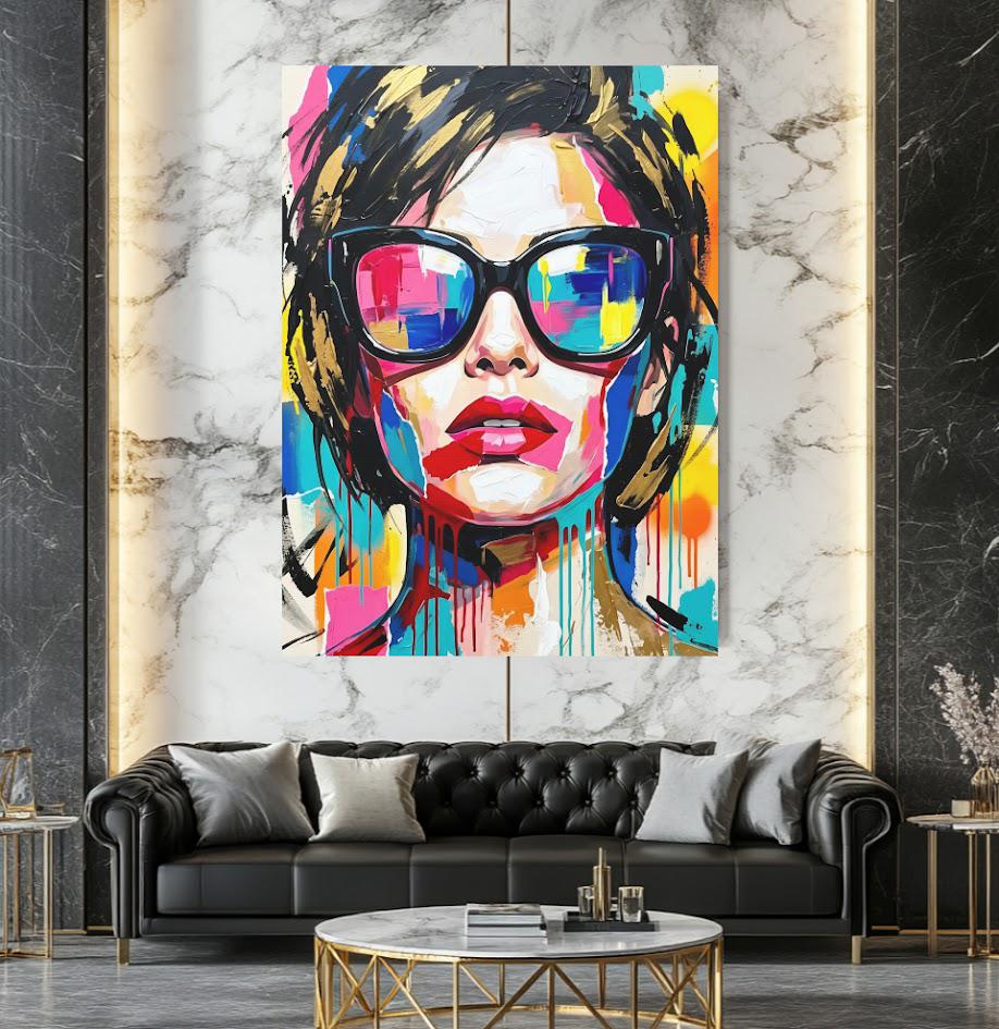 Fashion Wall Art, Colorful Woman Canvas Print, Glam Room Decor — Framed Print wall art
