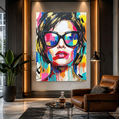 Fashion Wall Art, Colorful Woman Canvas Print, Glam Room Decor — Framed Print wall art