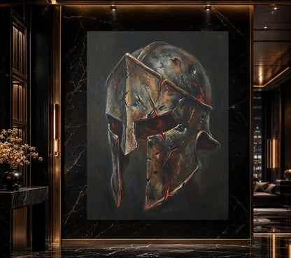 Spartan Helmet Wall Art | Warrior Canvas Print | Masculine Man Cave Decor — Framed Print wall art