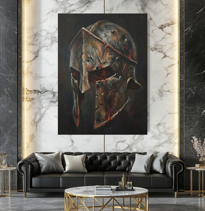 Spartan Helmet Wall Art | Warrior Canvas Print | Masculine Man Cave Decor — Framed Print wall art