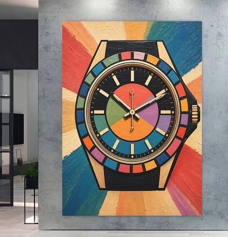 Modern Watch Canvas Art, Colorful Pop Art Timepiece Print for Hypebeast Office — Poster wall art