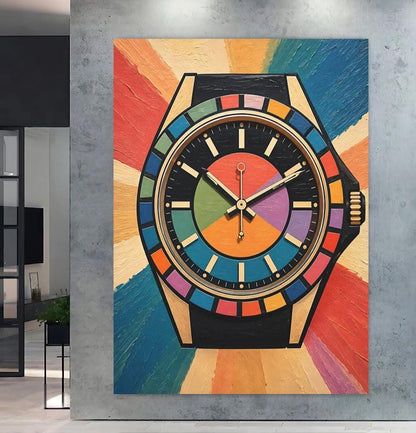 Modern Watch Canvas Art, Colorful Pop Art Timepiece Print for Hypebeast Office — Poster wall art