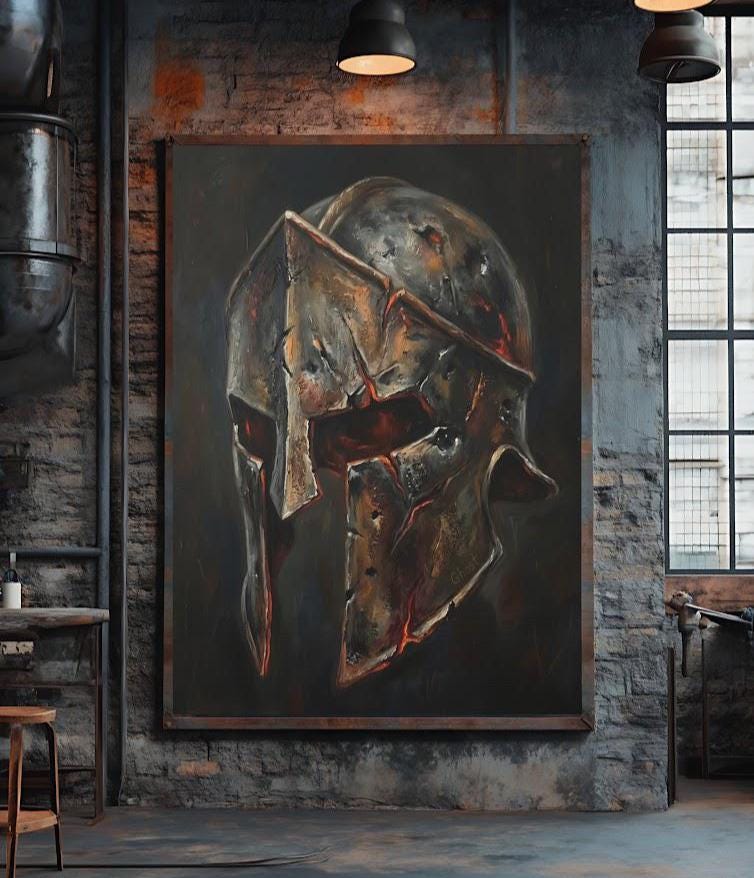 Spartan Helmet Wall Art | Warrior Canvas Print | Masculine Man Cave Decor — Poster wall art