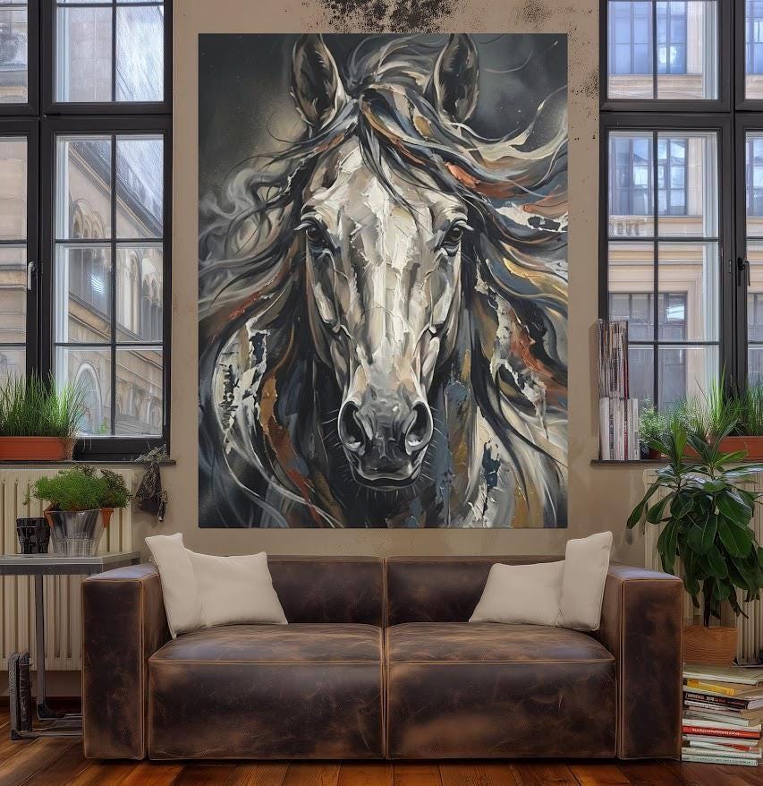 White Horse Wall Art | Equestrian Canvas Print | Rustic Ranch House Decor — Poster wall art