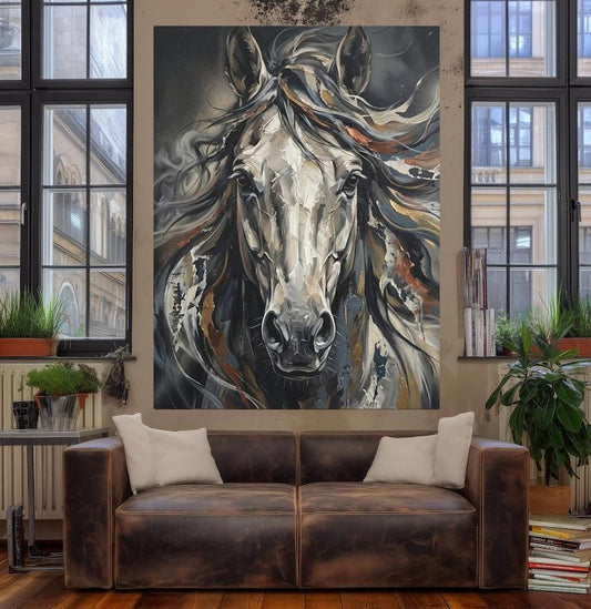 White Horse Wall Art | Equestrian Canvas Print | Rustic Ranch House Decor — Poster wall art