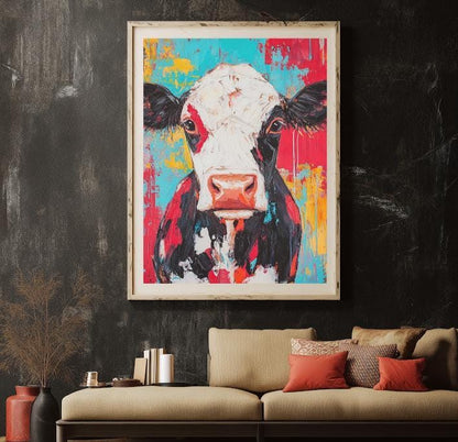 Colorful Highland Cow Canvas Print | Modern Farmhouse Wall Art | Large Rustic Animal Poster — Poster wall art