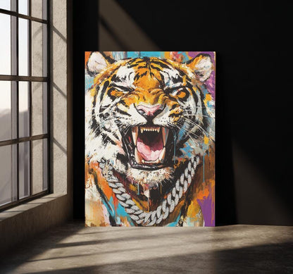 Roaring Tiger Canvas Print | Bold Big Cat Painting, Urban Hip Hop Art — Poster wall art