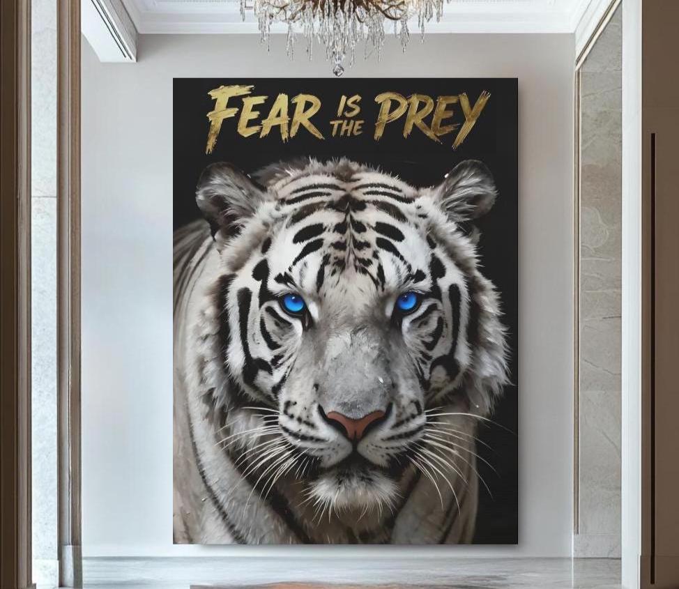 White Tiger Canvas Art | Motivational Quote, Modern Office Decor — Poster wall art