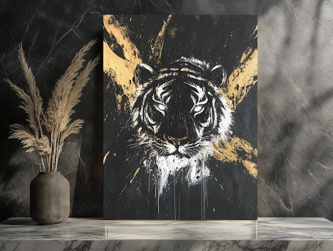 Black and Gold Tiger Art | Modern Jungle Canvas Print | Big Cat Poster — Poster wall art
