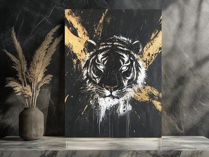 Black and Gold Tiger Art | Modern Jungle Canvas Print | Big Cat Poster — Poster wall art
