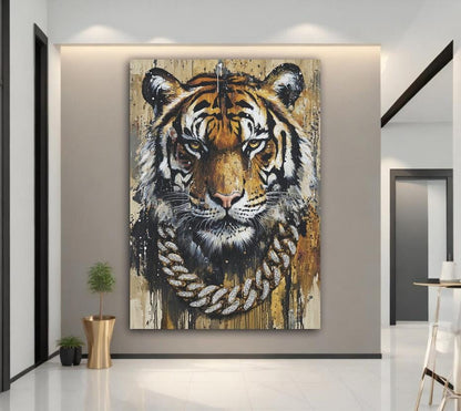 Tiger Wall Art | Urban Streetwear Canvas with Gold Chain | HipHop Wall Decor — Poster wall art