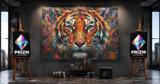Colorful Tiger Wall Art, Street Art Wildlife Canvas or Poster Print, Big Cat Decor — Poster wall art