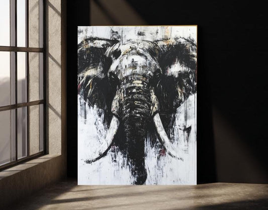 Abstract Elephant Wall Art | Black & White Canvas | Modern Safari Print | Large Grunge Animal Picture — Poster wall art