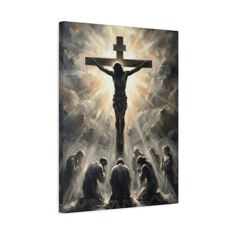 Jesus on the Cross Wall Art | Crucifixion Canvas Print | Christian Prayer Room Decor — Canvas wall art