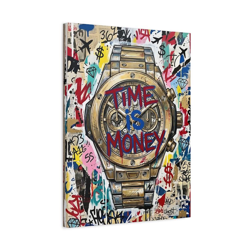 Graffiti Luxury Watch Canvas Art, Time is Money Pop Art Print for Entrepreneur Office — Canvas wall art