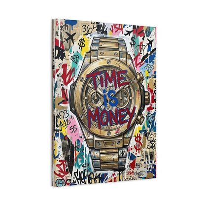 Graffiti Luxury Watch Canvas Art, Time is Money Pop Art Print for Entrepreneur Office — Canvas wall art