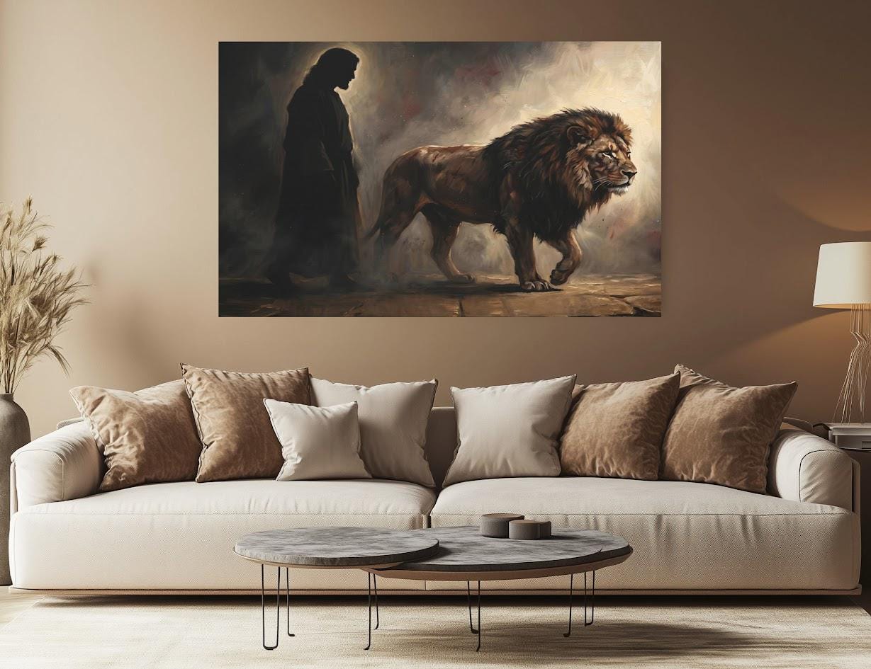 Lion of Judah Wall Art | Jesus Christ Canvas Print | Religious Christian Decor — Framed Print wall art